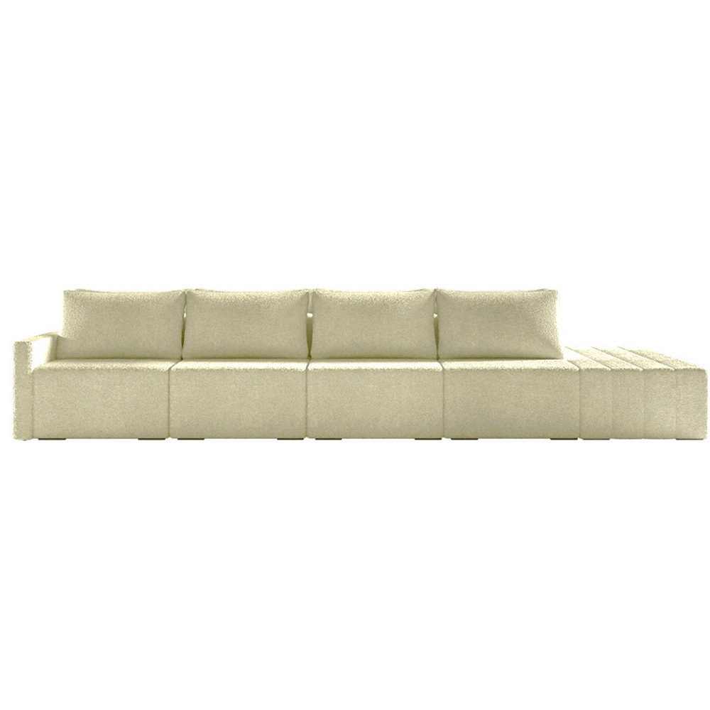 Sofá Ilha Modulado Milos 432cm Puff Lateral Bouclê Off White G33 - Gran Belo