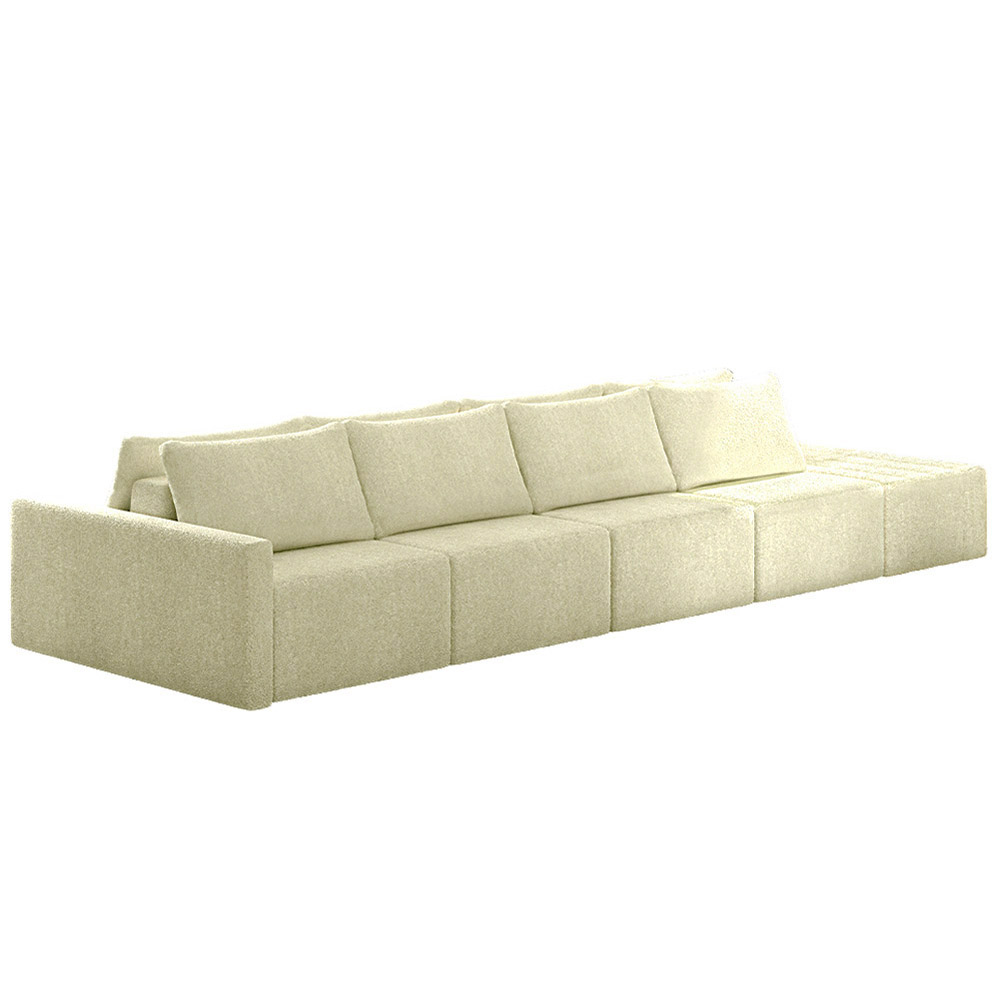 Sofá Ilha Modulado Milos 432cm Puff Lateral Bouclê Off White G33 - Gran Belo