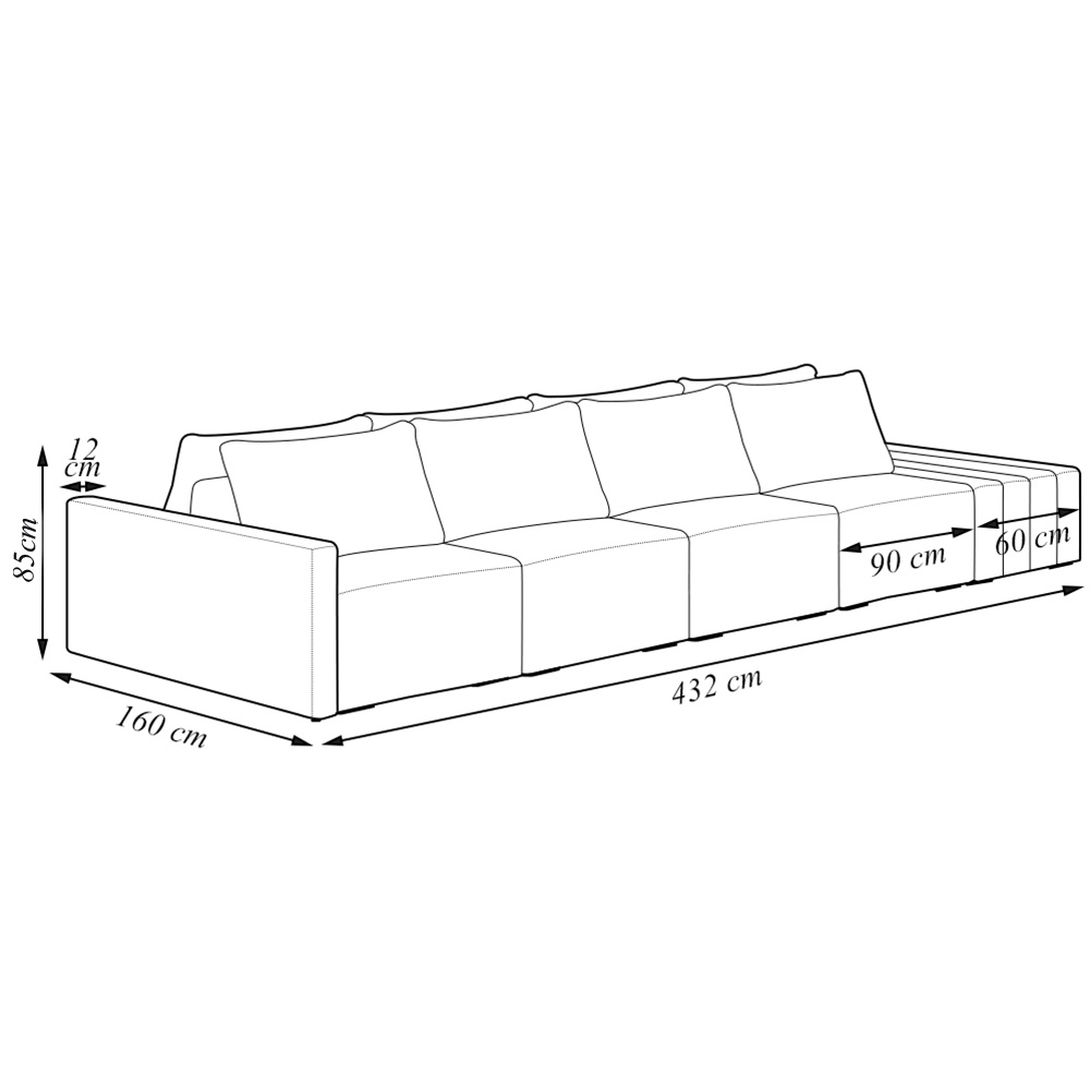 Sofá Ilha Modulado Milos 432cm Puff Lateral Cinza Preto Manchado Linho/PU G33 - Gran Belo