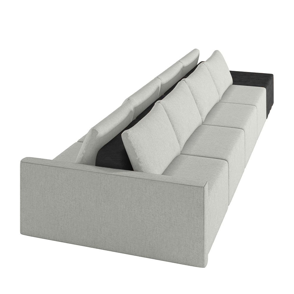 Sofá Ilha Modulado Milos 432cm Puff Lateral Cinza Preto Manchado Linho/PU G33 - Gran Belo