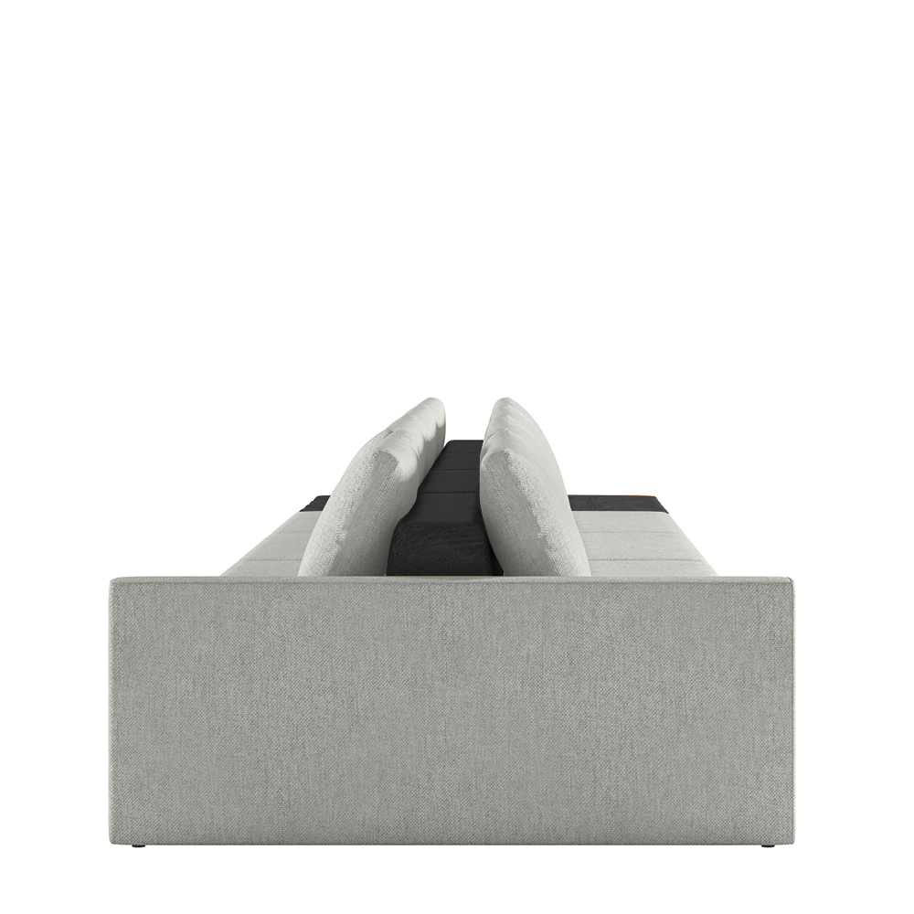 Sofá Ilha Modulado Milos 432cm Puff Lateral Cinza Preto Manchado Linho/PU G33 - Gran Belo