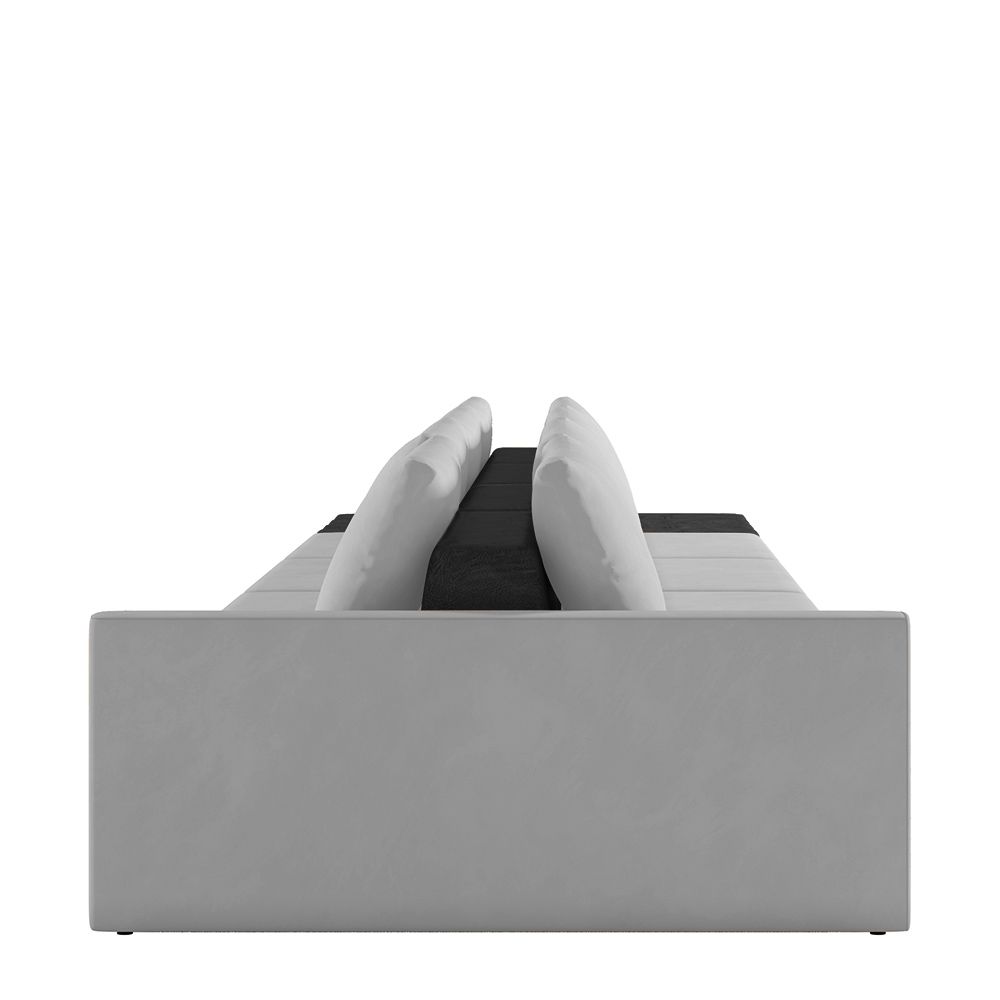 Sofá Ilha Modulado Milos 432cm Puff Lateral Cinza Preto Manchado Veludo/PU G33 - Gran Belo