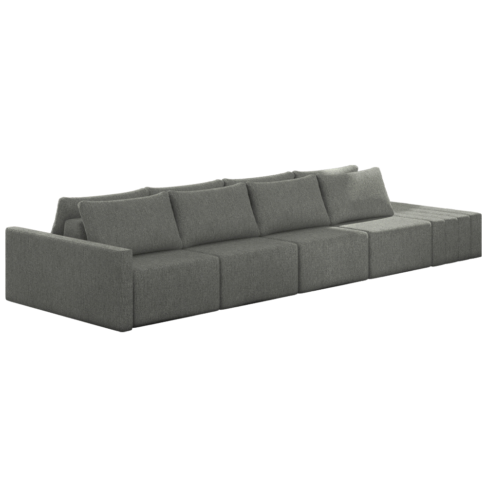 Sofá Ilha Modulado Milos 432cm Puff Lateral Linho Cinza Escuro G33 - Gran Belo