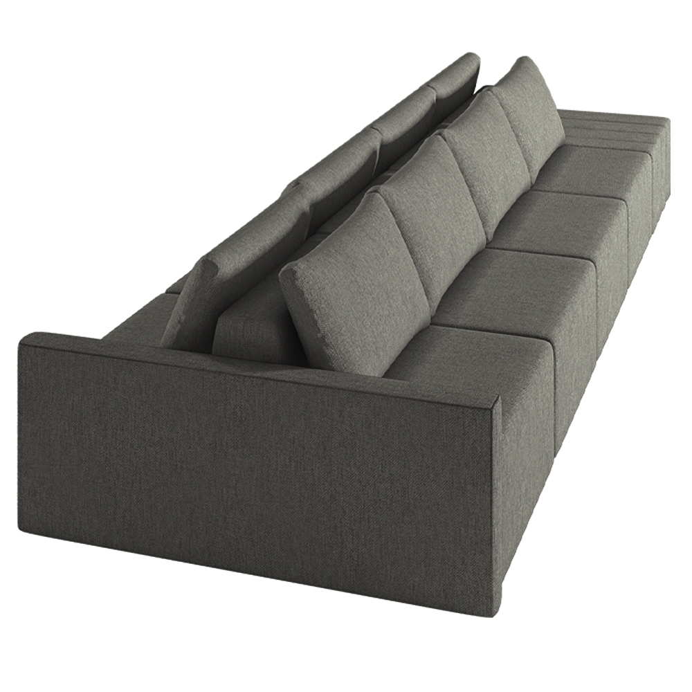 Sofá Ilha Modulado Milos 432cm Puff Lateral Linho Cinza Escuro G33 - Gran Belo