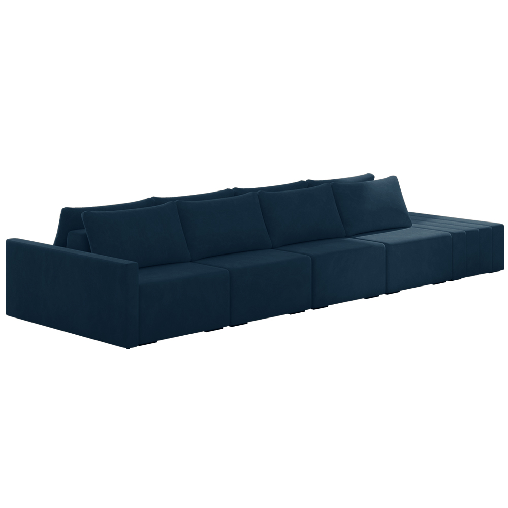 Sofá Ilha Modulado Milos 432cm Puff Lateral Veludo Azul Marinho G33 - Gran Belo