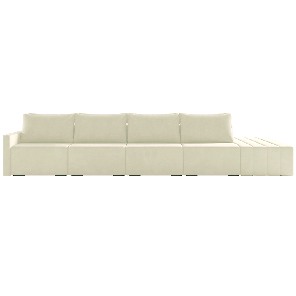 Sofá Ilha Modulado Milos 432cm Puff Lateral Veludo Bege G33 - Gran Belo