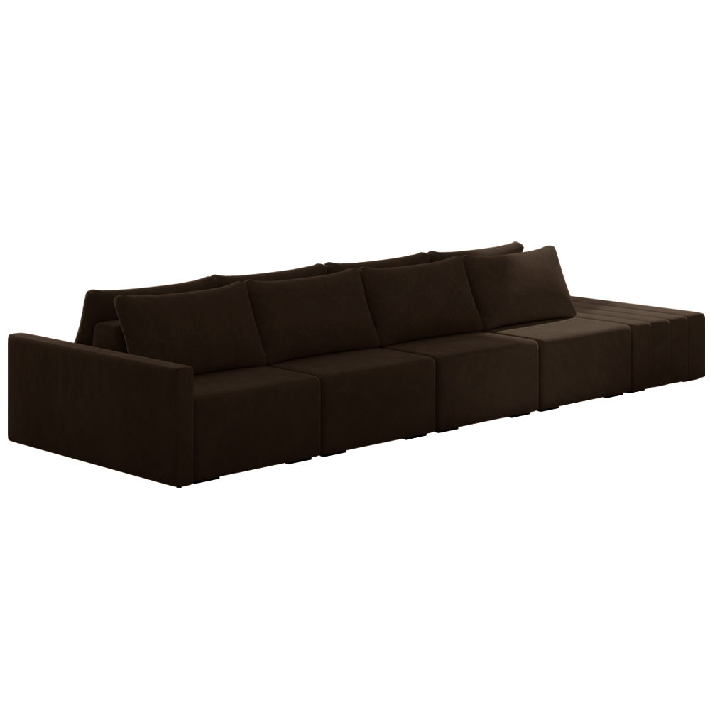 Sofá Ilha Modulado Milos 432cm Puff Lateral Veludo Marrom G33 - Gran Belo
