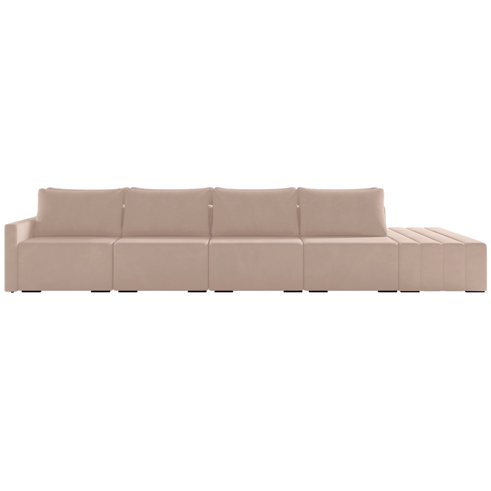 Sofá Ilha Modulado Milos 432cm Puff Lateral Veludo Rosê G33 - Gran Belo