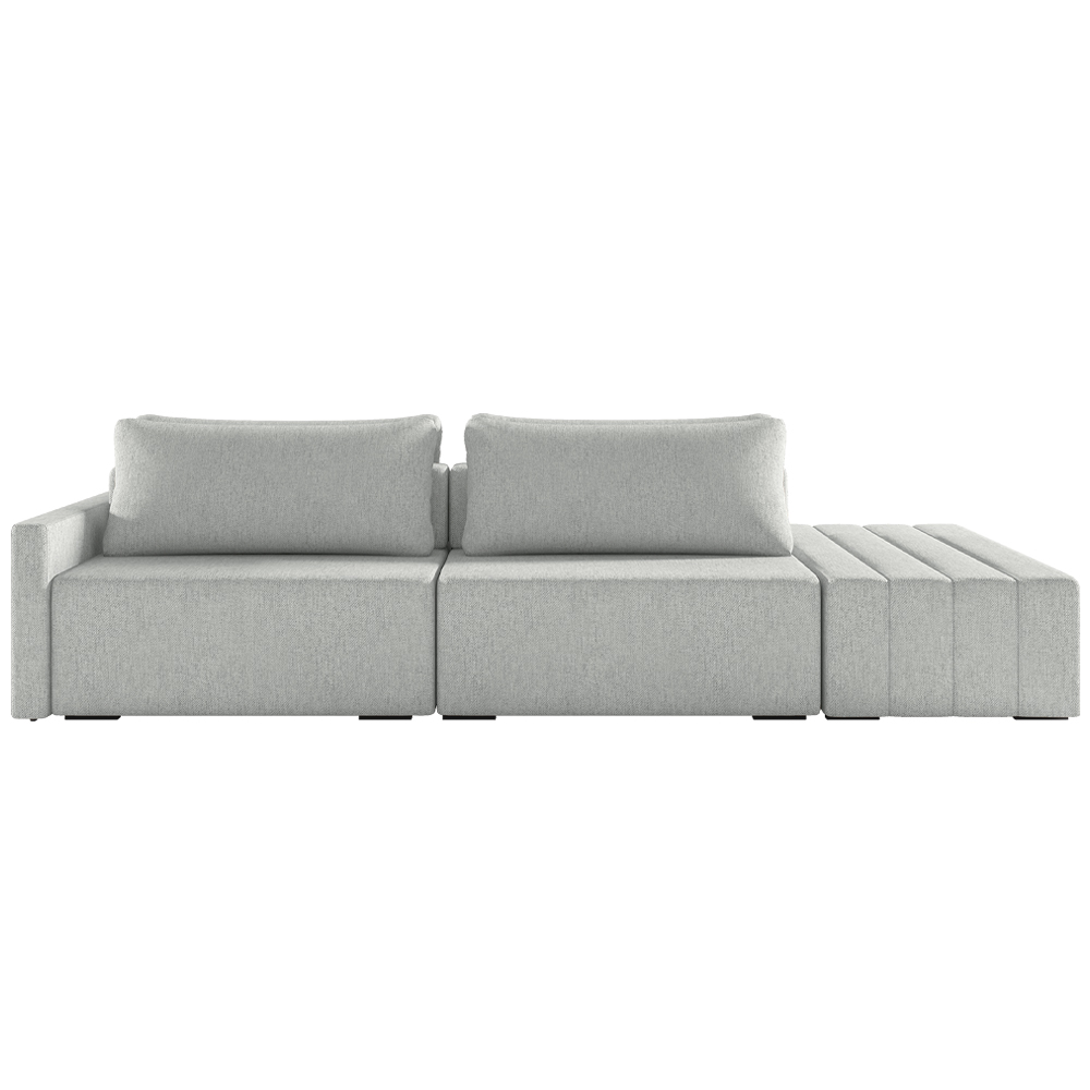 Sofá Ilha Modulado Puff Lateral Base Madeira Milos 252cm Linho Cinza Claro G33 - Gran Belo
