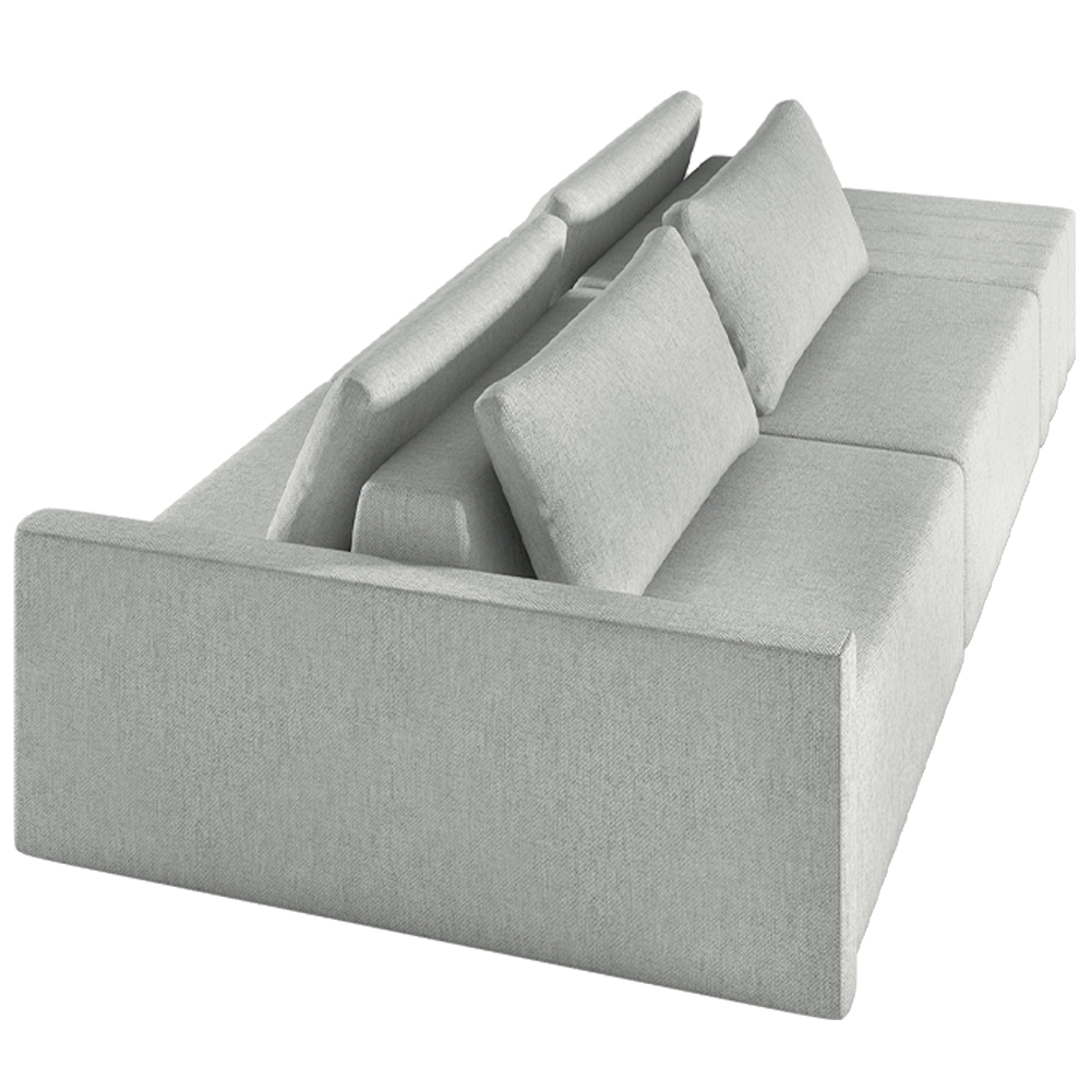 Sofá Ilha Modulado Puff Lateral Base Madeira Milos 252cm Linho Cinza Claro G33 - Gran Belo