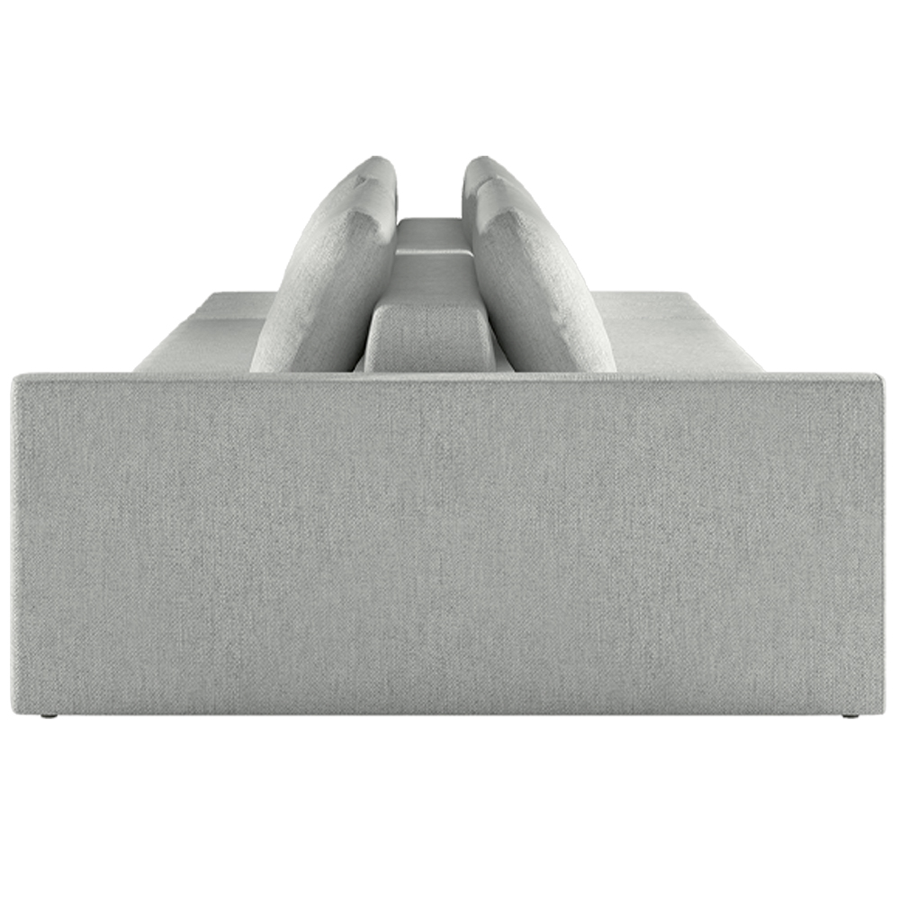 Sofá Ilha Modulado Puff Lateral Base Madeira Milos 252cm Linho Cinza Claro G33 - Gran Belo