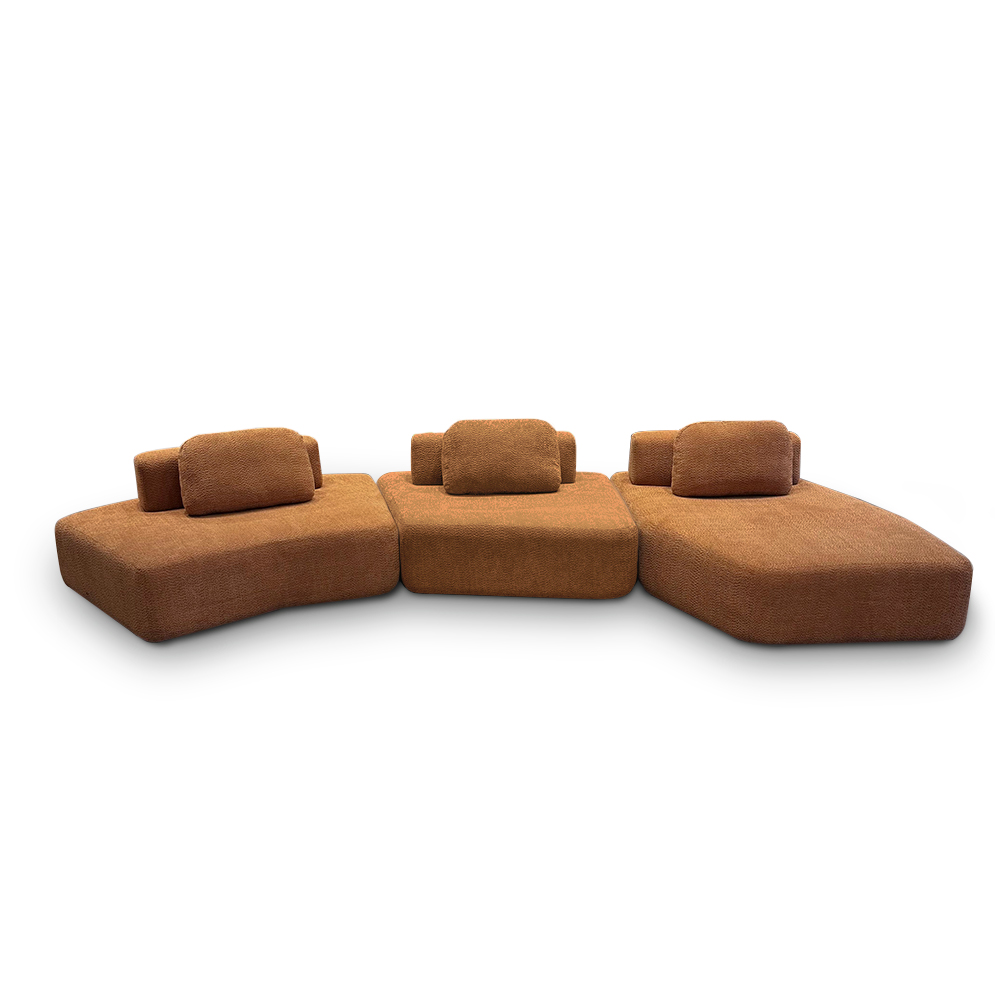 Sofá Ilha Sala de Estar 2 Módulos e Chaise Dakota Encosto Almofadas Soltas Bouclê Rústico Terracota G33 - Gran Belo