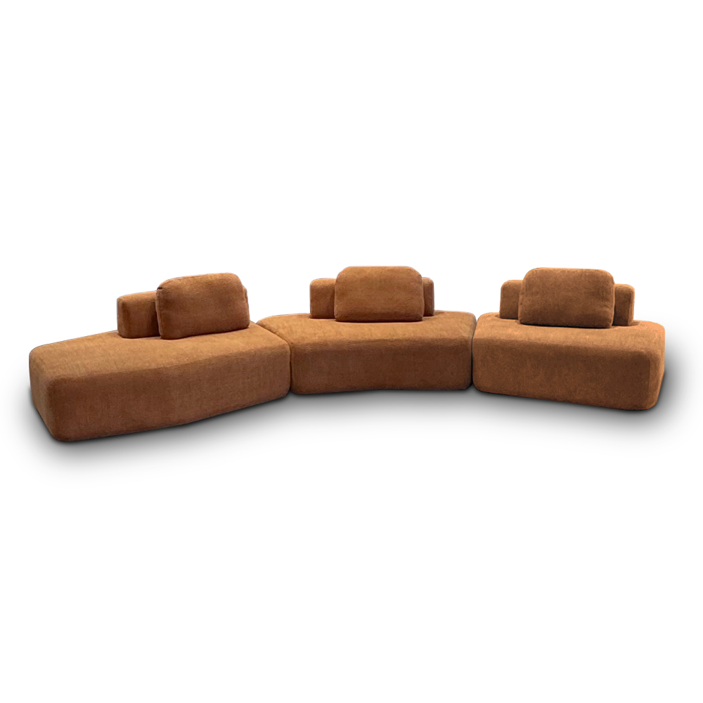 Sofá Ilha Sala de Estar 2 Módulos e Chaise Dakota Encosto Almofadas Soltas Bouclê Rústico Terracota G33 - Gran Belo