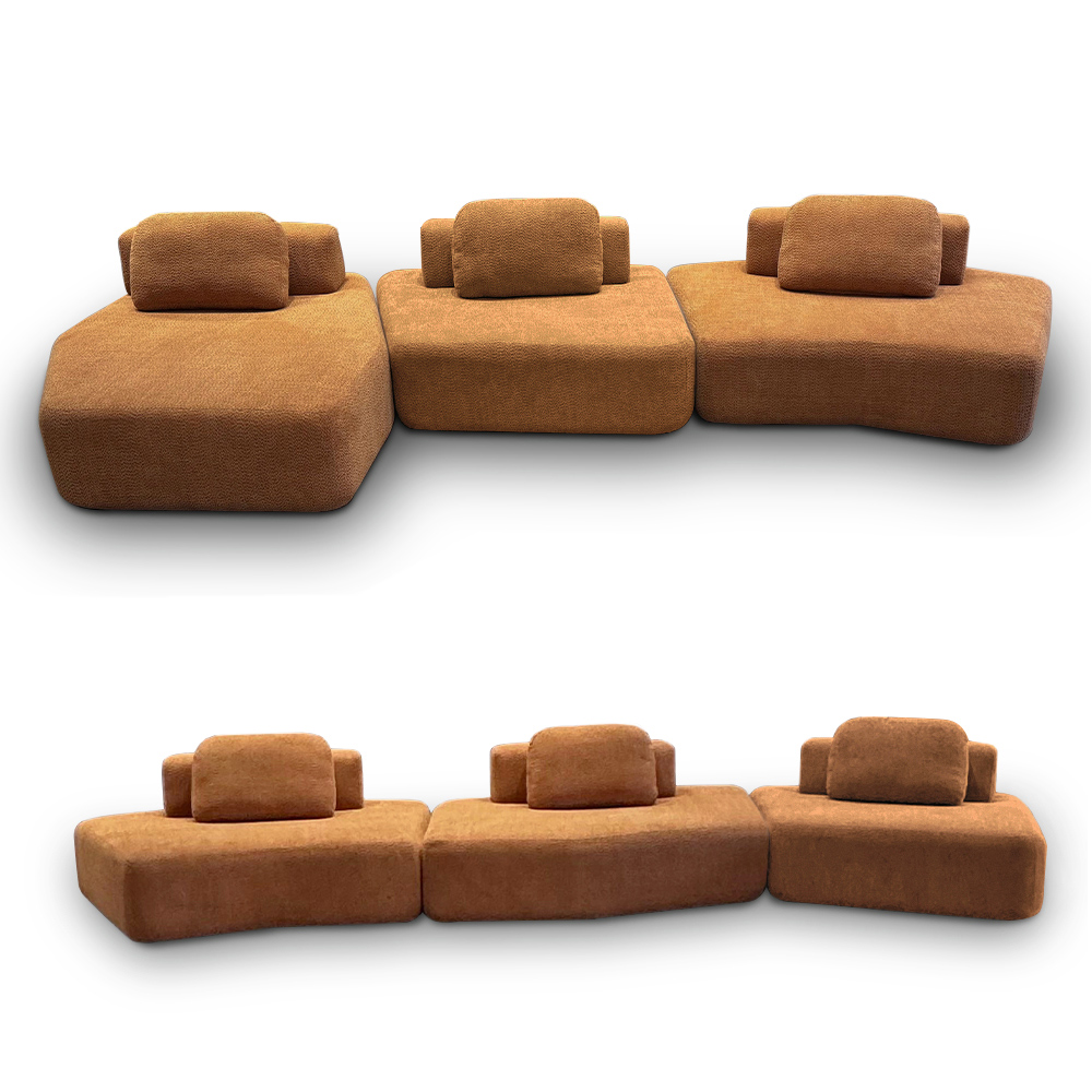 Sofá Ilha Sala de Estar 2 Módulos e Chaise Dakota Encosto Almofadas Soltas Bouclê Rústico Terracota G33 - Gran Belo