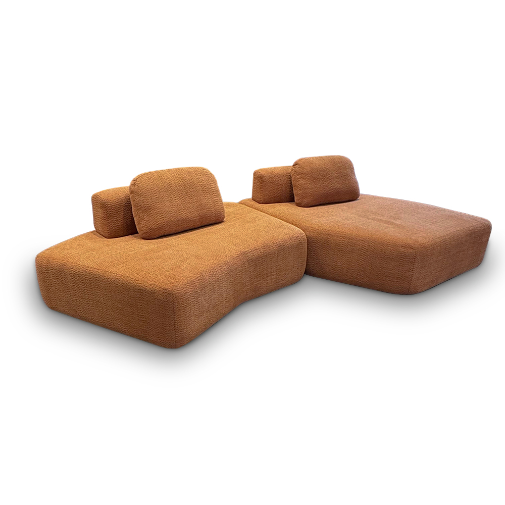 Sofá Ilha Sala de Estar Modulado Dakota com Chaise Encosto Almofadas Soltas Bouclê Rústico Terracota G33 - Gran Belo