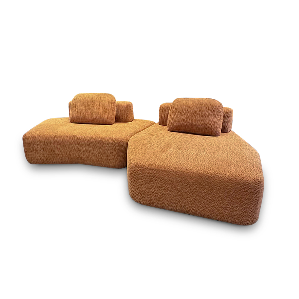 Sofá Ilha Sala de Estar Modulado Dakota com Chaise Encosto Almofadas Soltas Bouclê Rústico Terracota G33 - Gran Belo