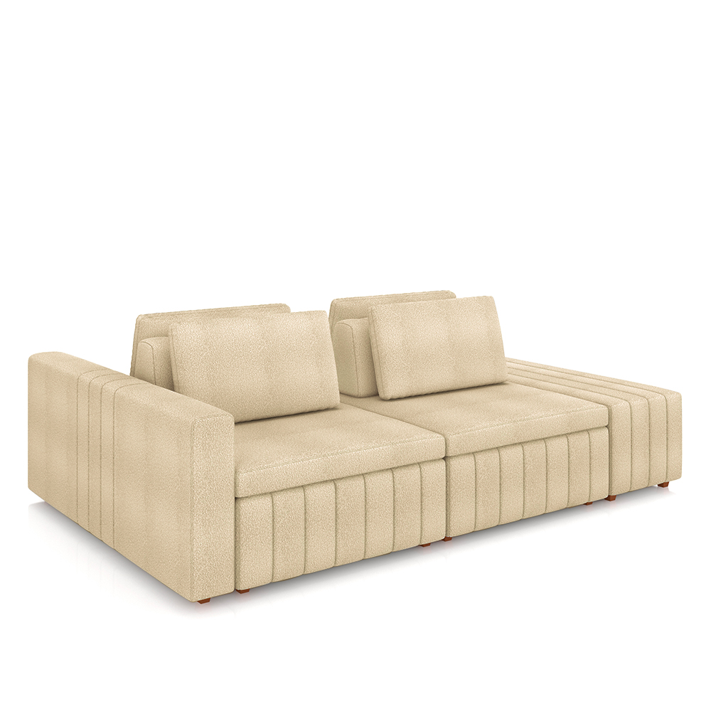 Sofá Ilha com Encosto e Almofadas Móveis Olimpo 245cm Modulado Bouclê Bege G45 - Gran Belo