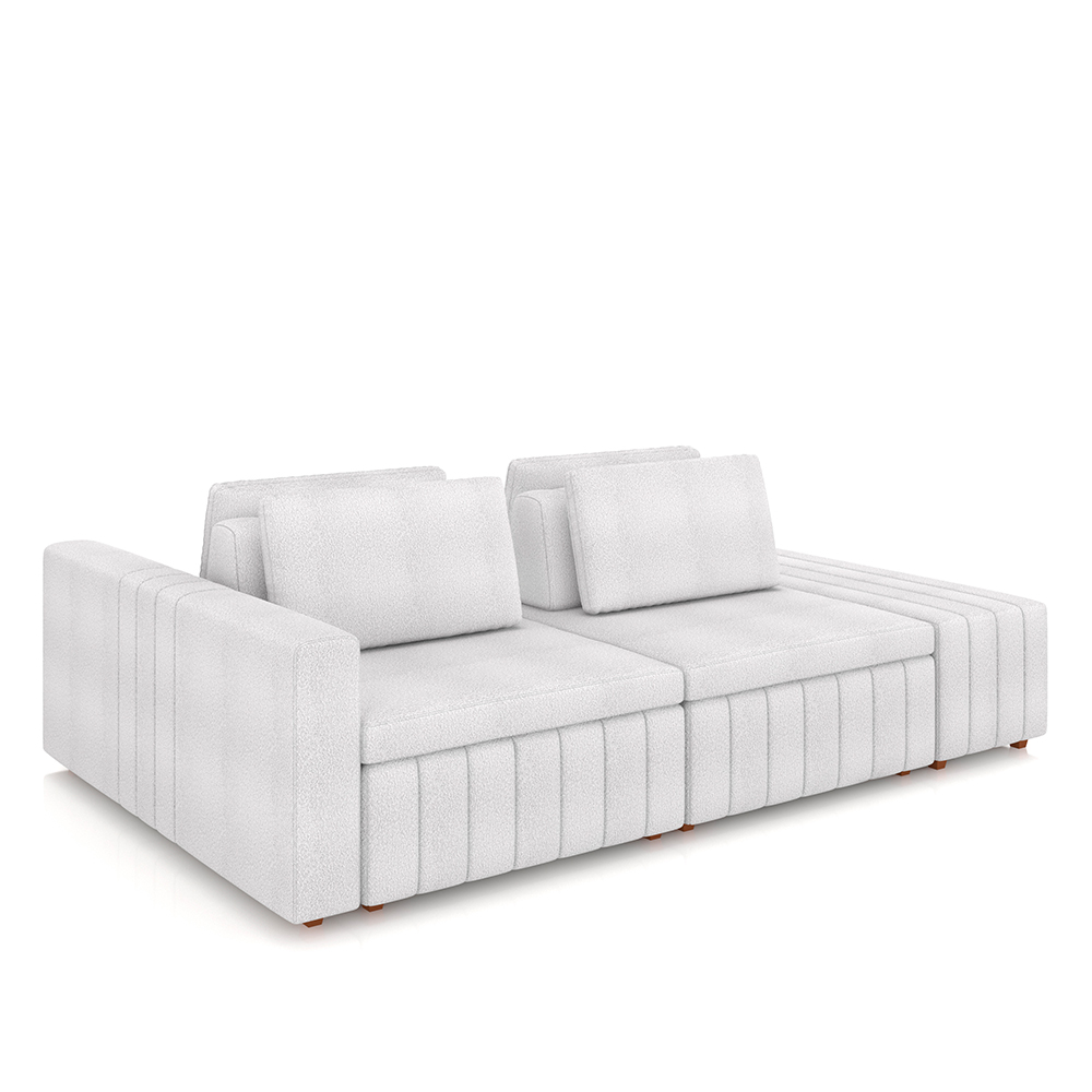 Sofá Ilha com Encosto e Almofadas Móveis Olimpo 245cm Modulado Bouclê Branco G45 - Gran Belo