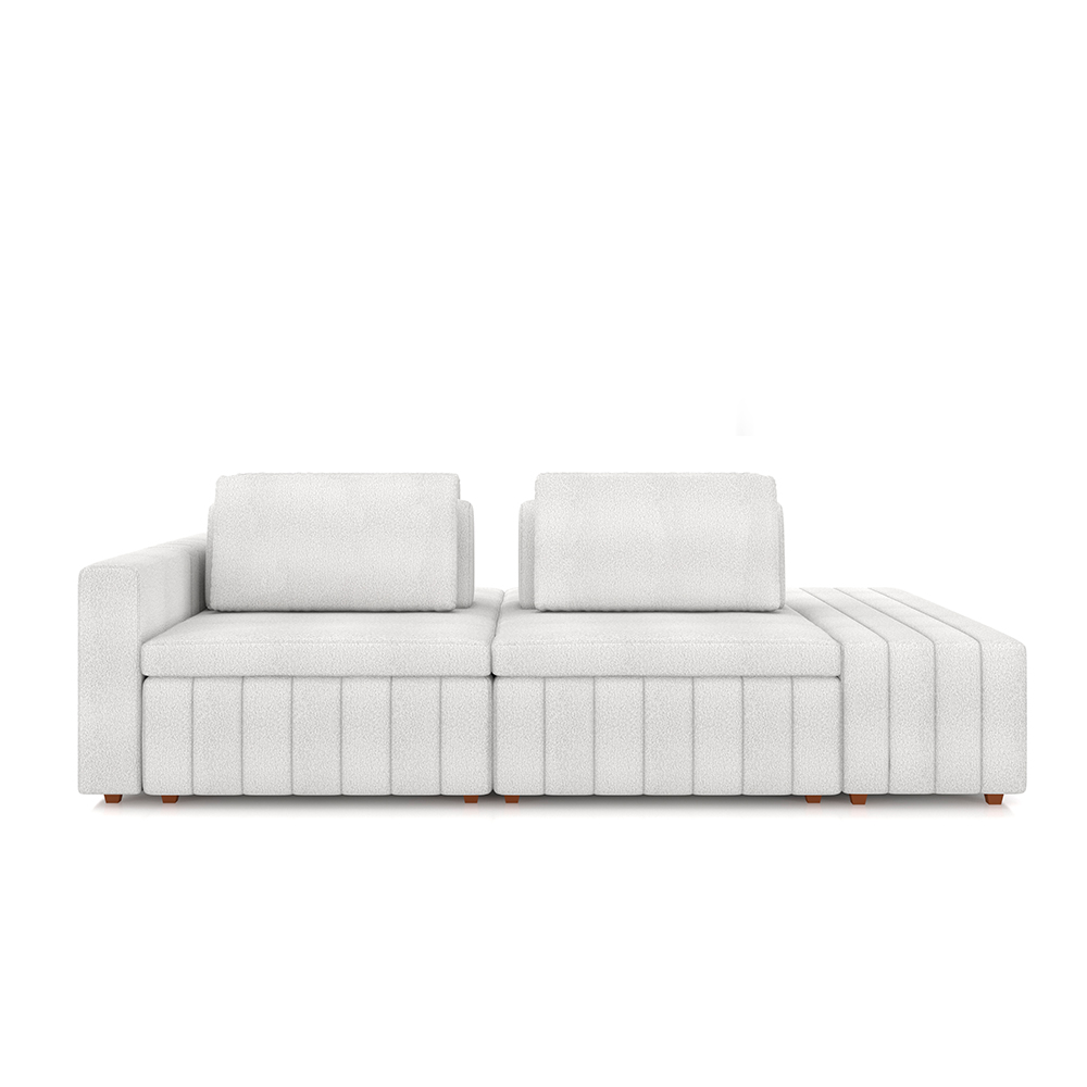 Sofá Ilha com Encosto e Almofadas Móveis Olimpo 245cm Modulado Bouclê Branco G45 - Gran Belo