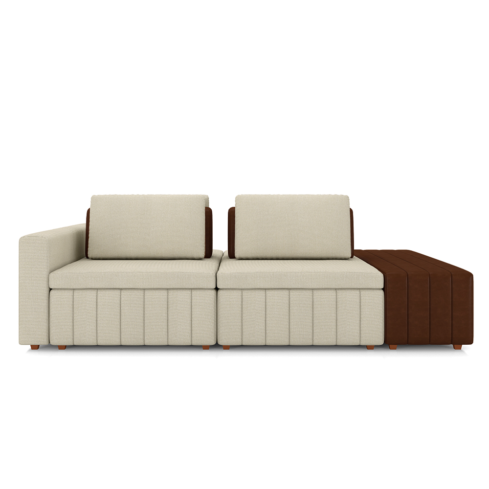 Sofá Ilha com Encosto e Almofadas Móveis Olimpo 245cm Modulado Linho/PU Bege/Marrom G45 - Gran Belo