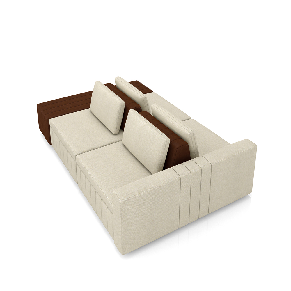 Sofá Ilha com Encosto e Almofadas Móveis Olimpo 245cm Modulado Linho/PU Bege/Marrom G45 - Gran Belo