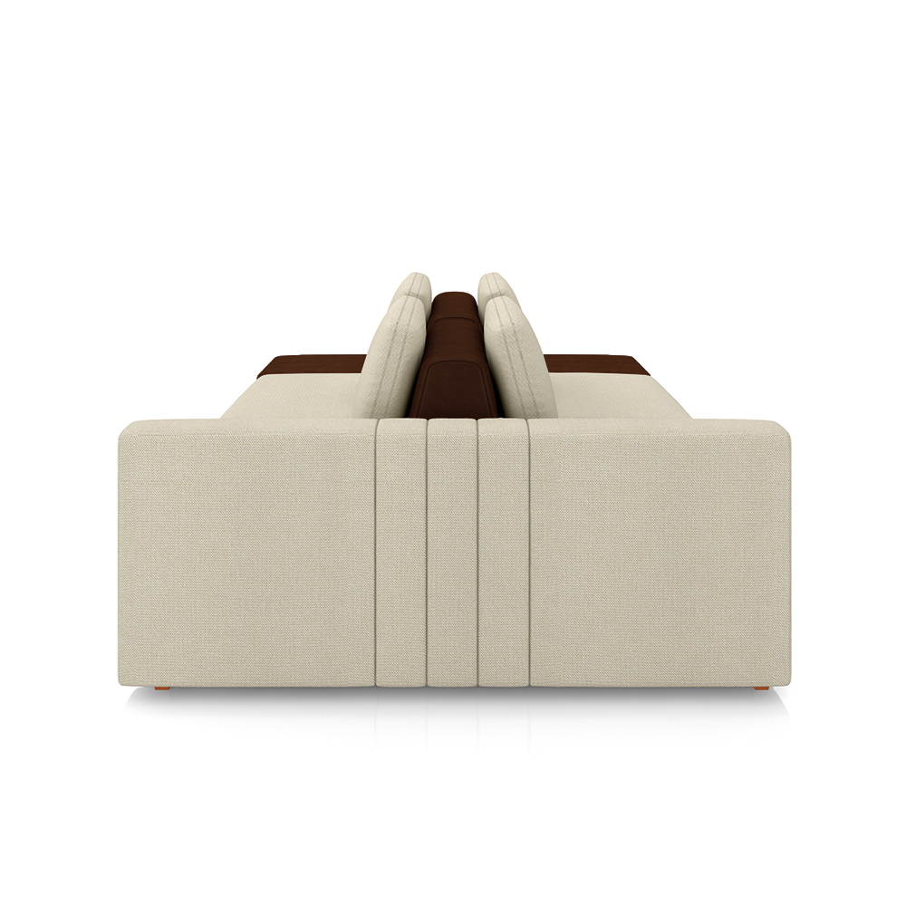 Sofá Ilha com Encosto e Almofadas Móveis Olimpo 245cm Modulado Linho/PU Bege/Marrom G45 - Gran Belo