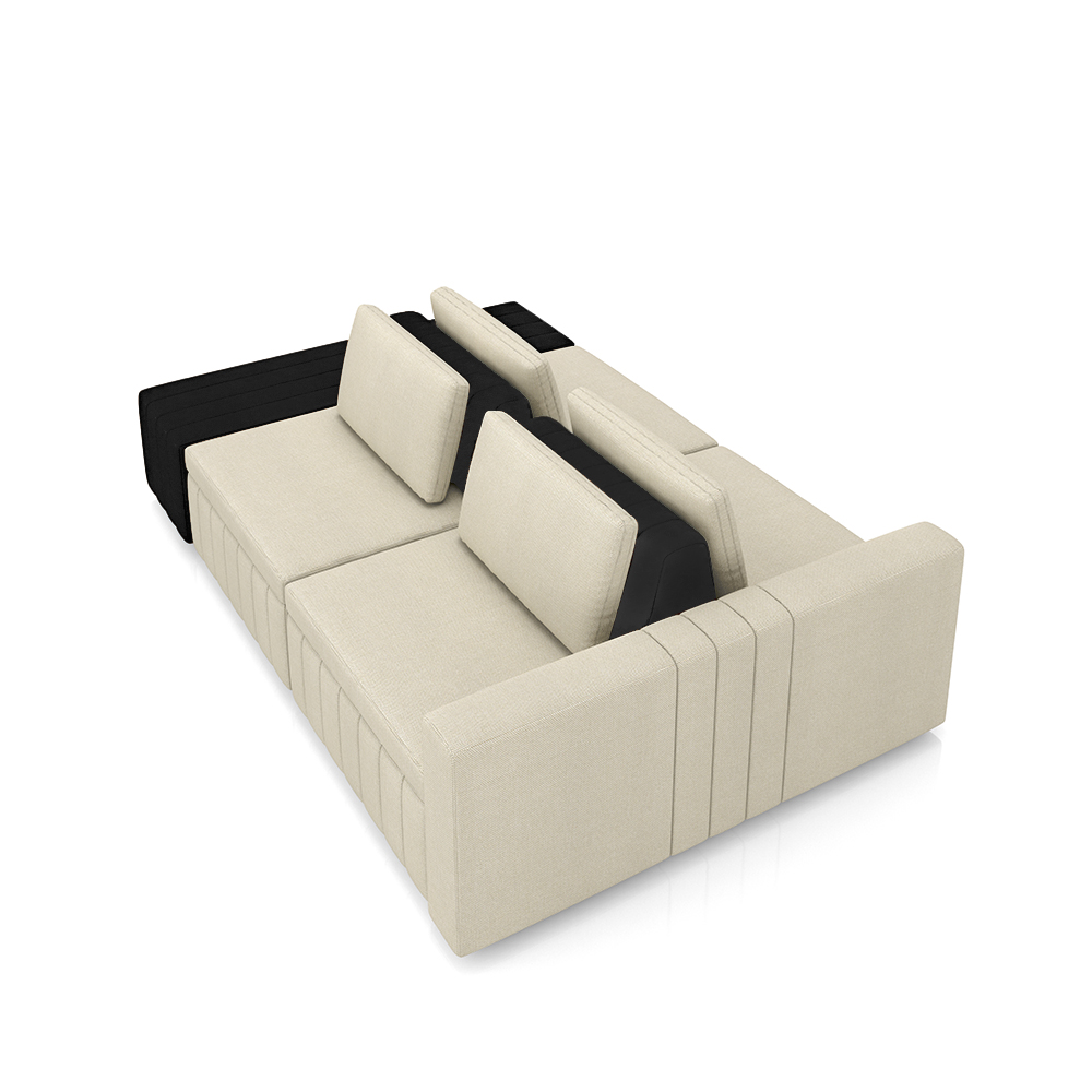 Sofá Ilha com Encosto e Almofadas Móveis Olimpo 245cm Modulado Linho/PU Bege/Preto G45 - Gran Belo