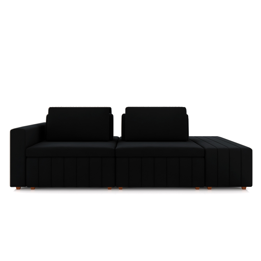 Sofá Ilha com Encosto e Almofadas Móveis Olimpo 245cm Modulado Veludo Preto G45 - Gran Belo