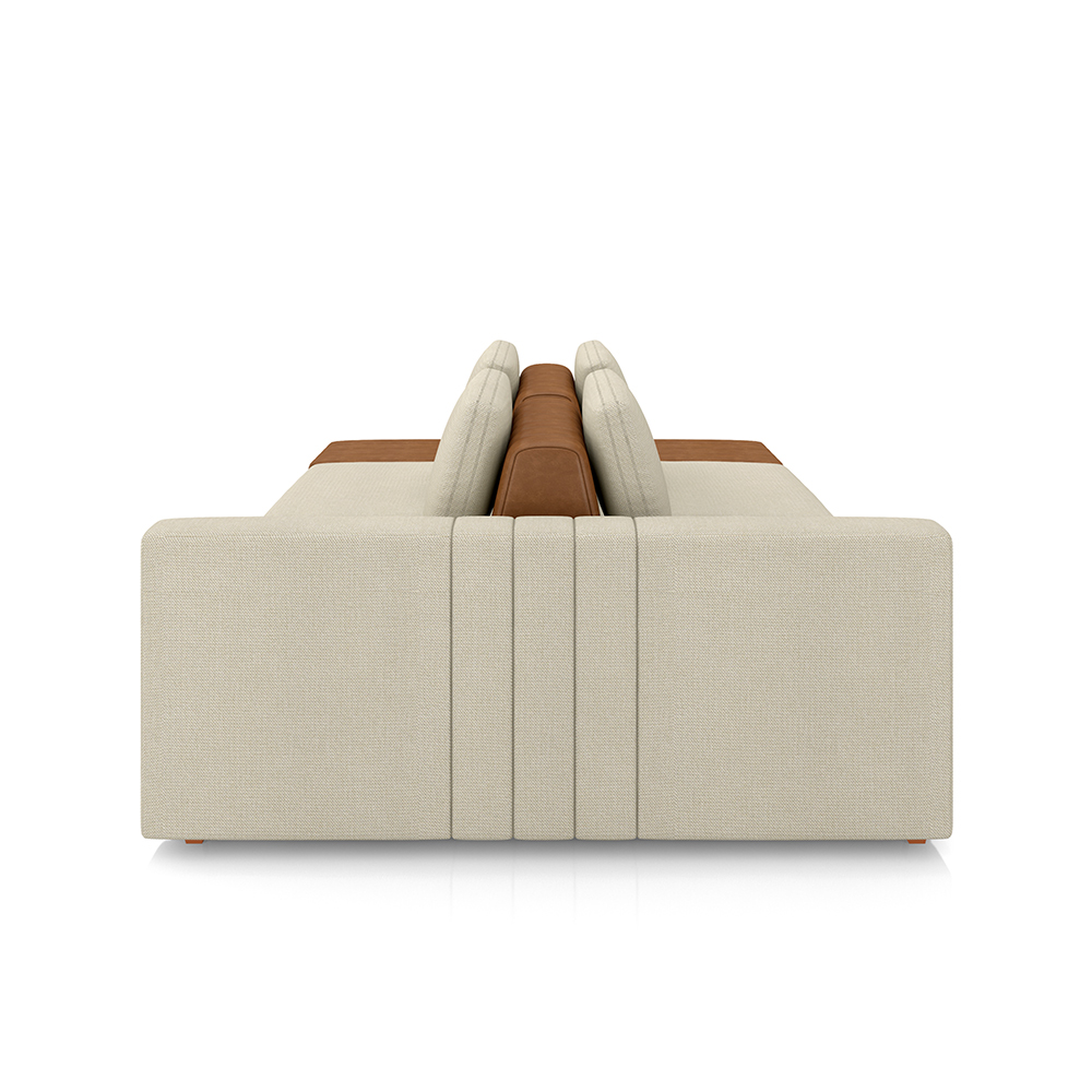Sofá Ilha com Encosto e Almofadas Móveis Olimpo 265cm Modulado Linho/PU Bege/Caramelo G45 - Gran Belo