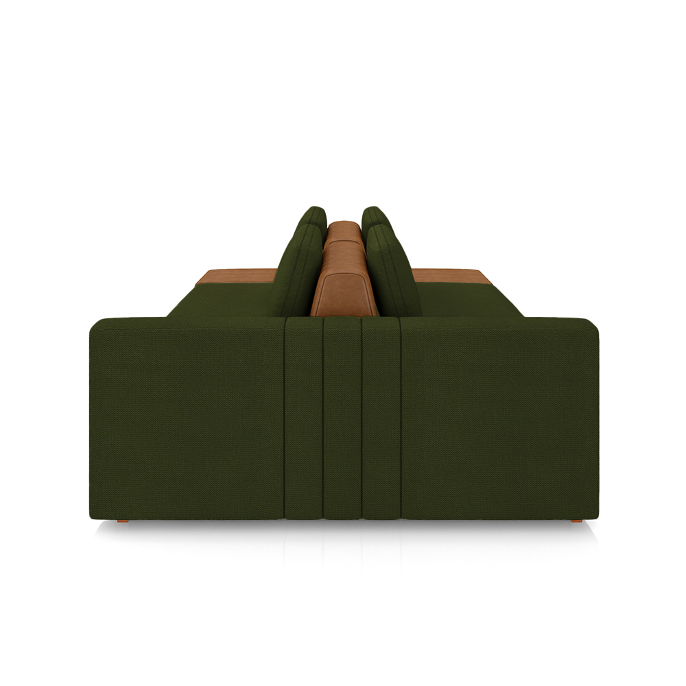 Sofá Ilha com Encosto e Almofadas Móveis Olimpo 265cm Modulado Linho/PU Verde/Caramelo G45 - Gran Belo