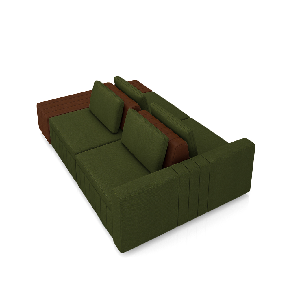 Sofá Ilha com Encosto e Almofadas Móveis Olimpo 265cm Modulado Linho/PU Verde/Marrom G45 - Gran Belo