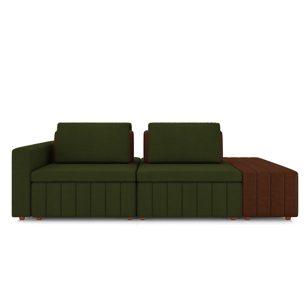 Sofá Ilha com Encosto e Almofadas Móveis Olimpo 265cm Modulado Linho/PU Verde/Marrom G45 - Gran Belo