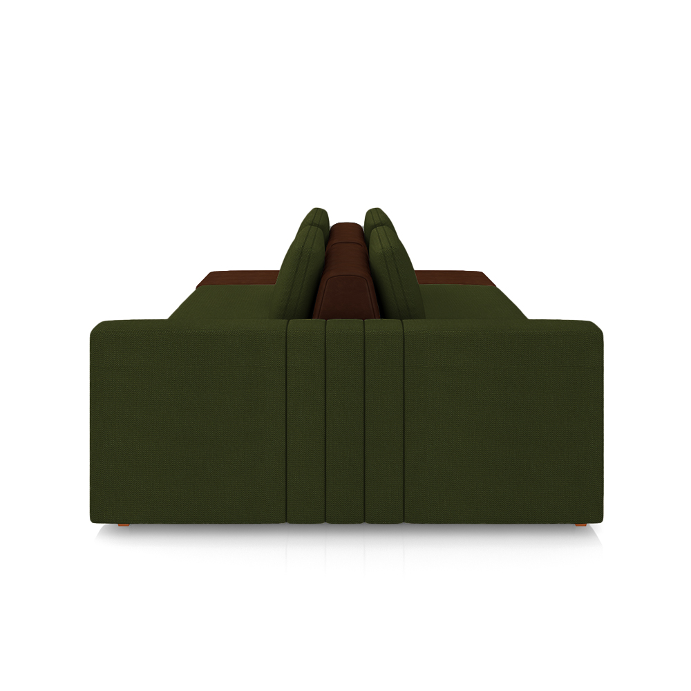 Sofá Ilha com Encosto e Almofadas Móveis Olimpo 265cm Modulado Linho/PU Verde/Marrom G45 - Gran Belo