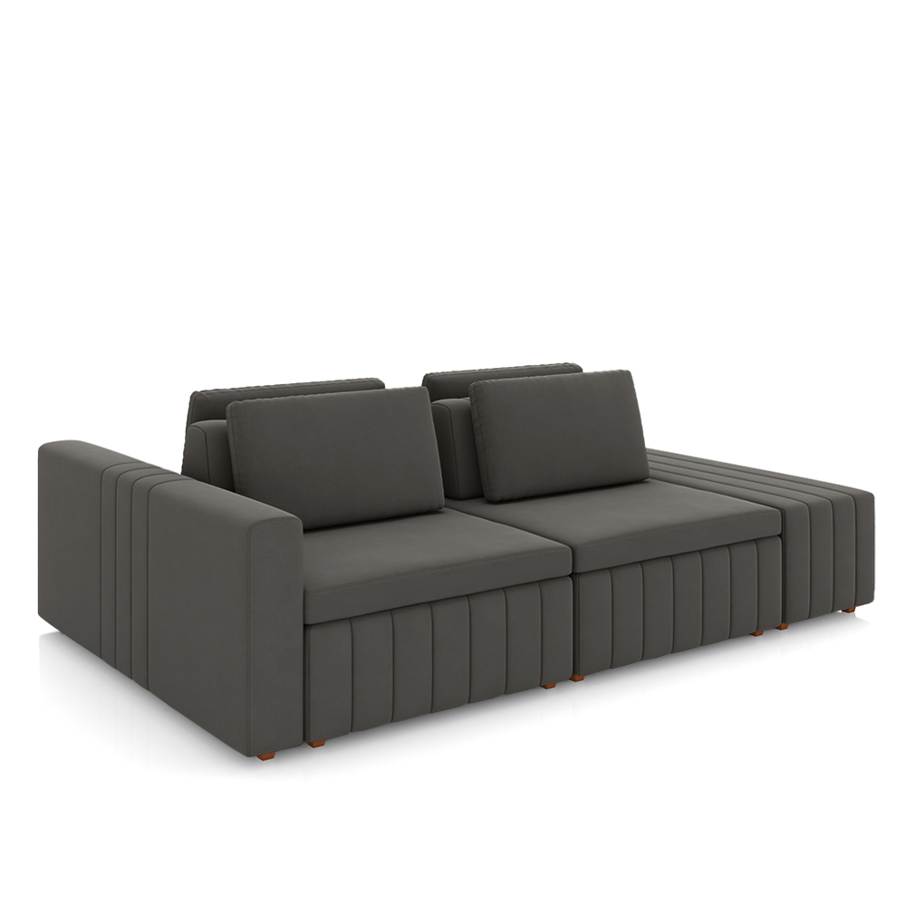 Sofá Ilha com Encosto e Almofadas Móveis Olimpo 265cm Modulado Veludo Grafite G45 - Gran Belo