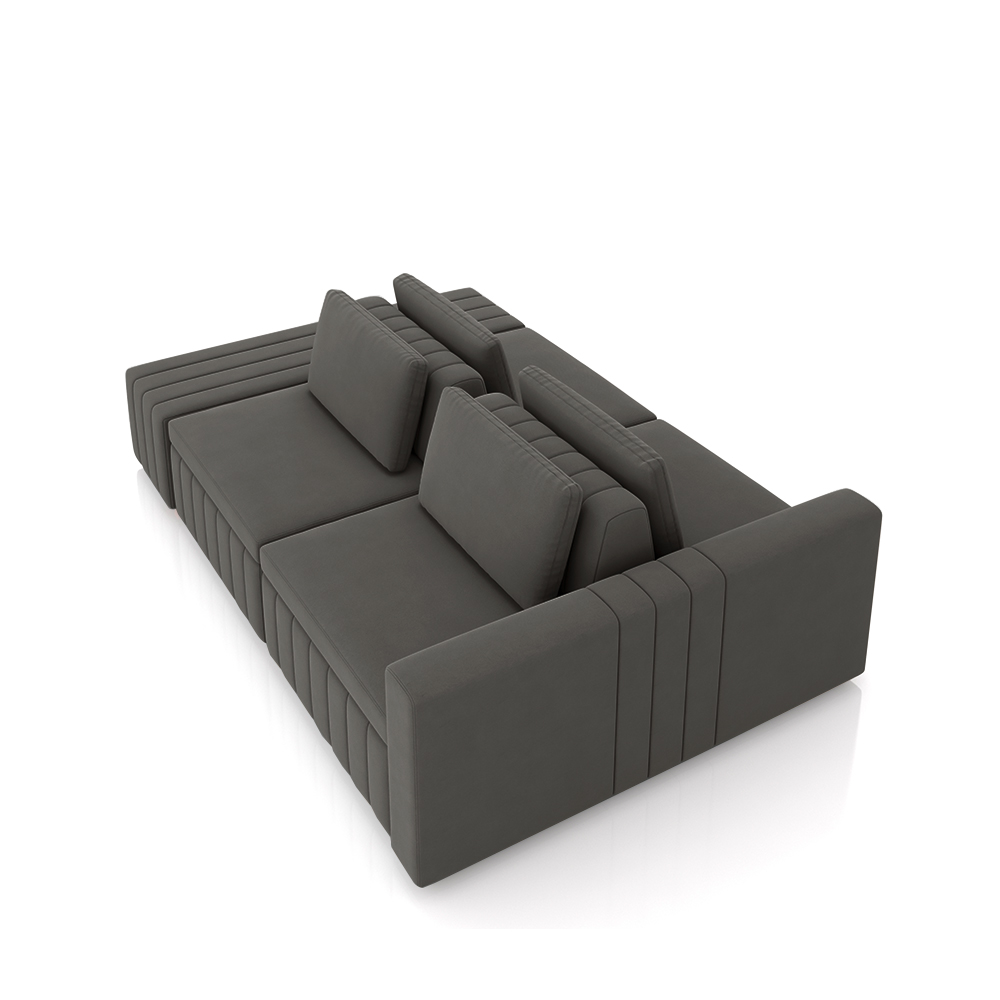 Sofá Ilha com Encosto e Almofadas Móveis Olimpo 265cm Modulado Veludo Grafite G45 - Gran Belo