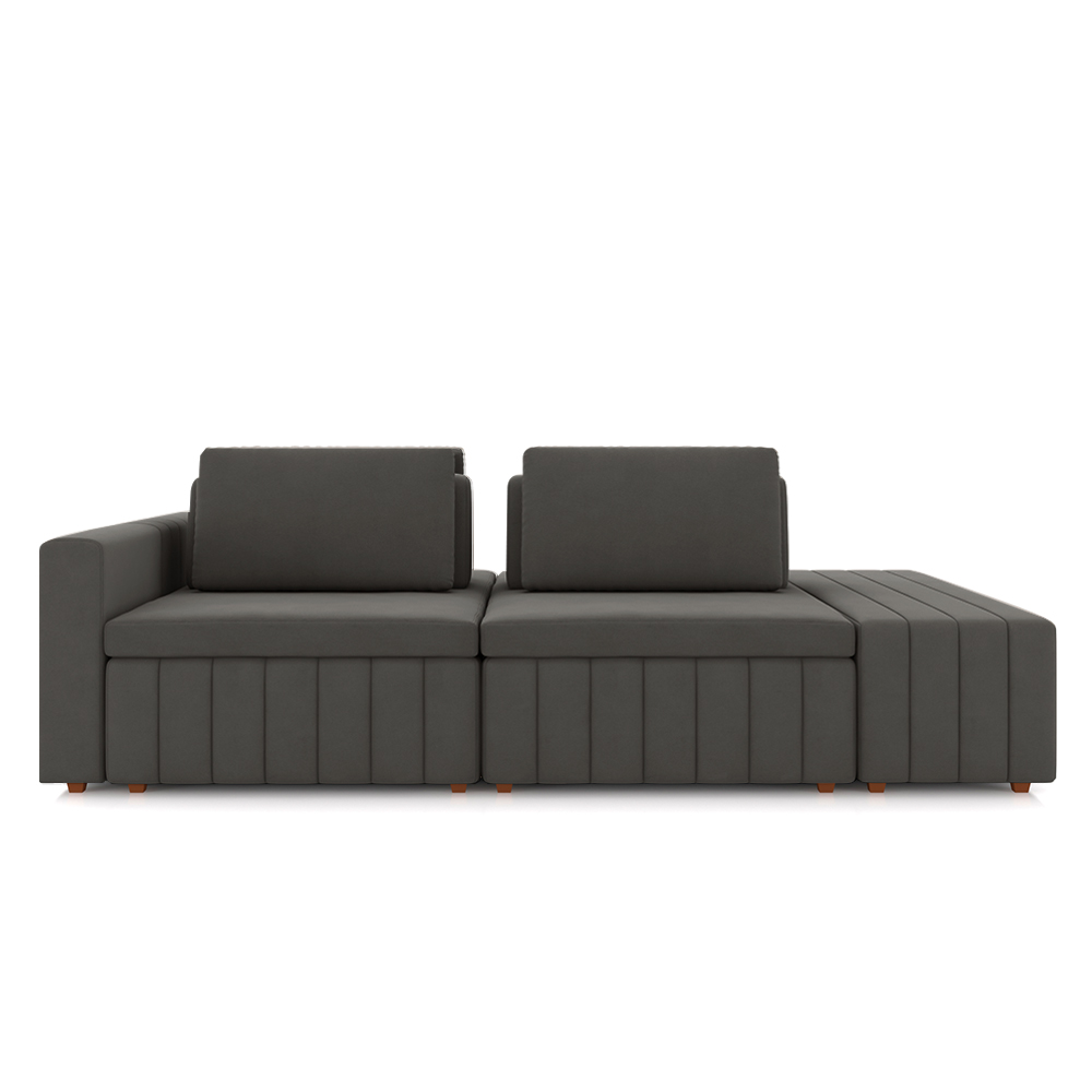 Sofá Ilha com Encosto e Almofadas Móveis Olimpo 265cm Modulado Veludo Grafite G45 - Gran Belo