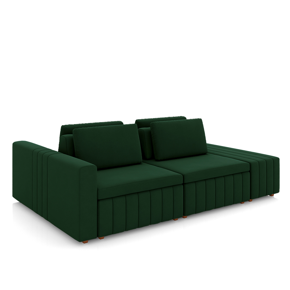 Sofá Ilha com Encosto e Almofadas Móveis Olimpo 265cm Modulado Veludo Verde G45 - Gran Belo