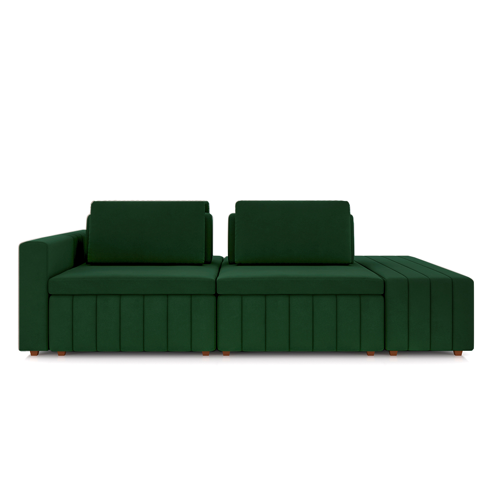 Sofá Ilha com Encosto e Almofadas Móveis Olimpo 265cm Modulado Veludo Verde G45 - Gran Belo