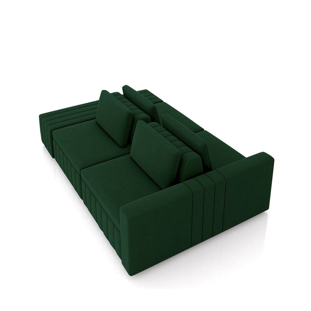 Sofá Ilha com Encosto e Almofadas Móveis Olimpo 265cm Modulado Veludo Verde G45 - Gran Belo