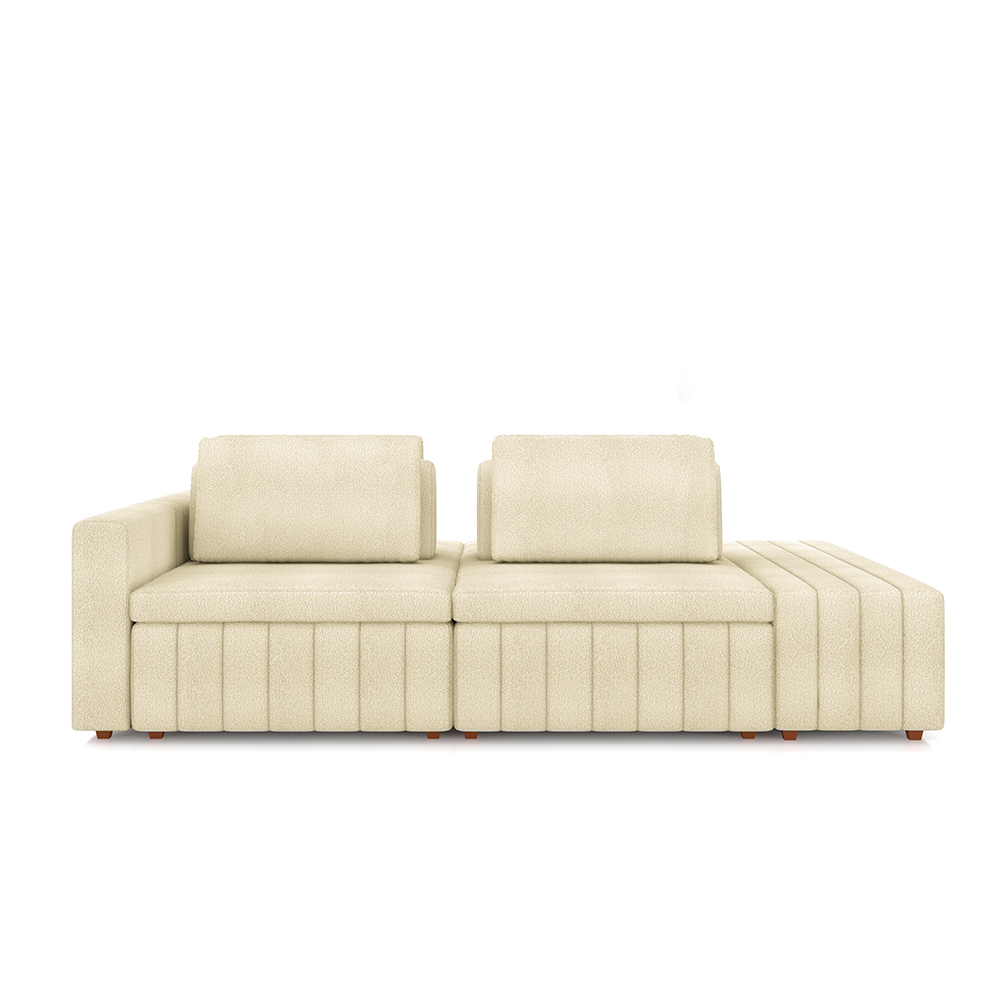 Sofá Ilha com Encosto e Almofadas Móveis Olimpo 285cm Modulado Bouclê Off White G45 - Gran Belo