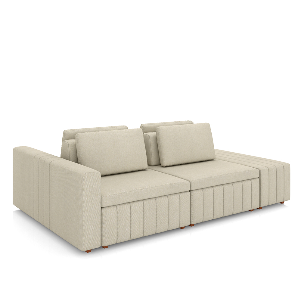 Sofá Ilha com Encosto e Almofadas Móveis Olimpo 285cm Modulado Linho Bege G45 - Gran Belo