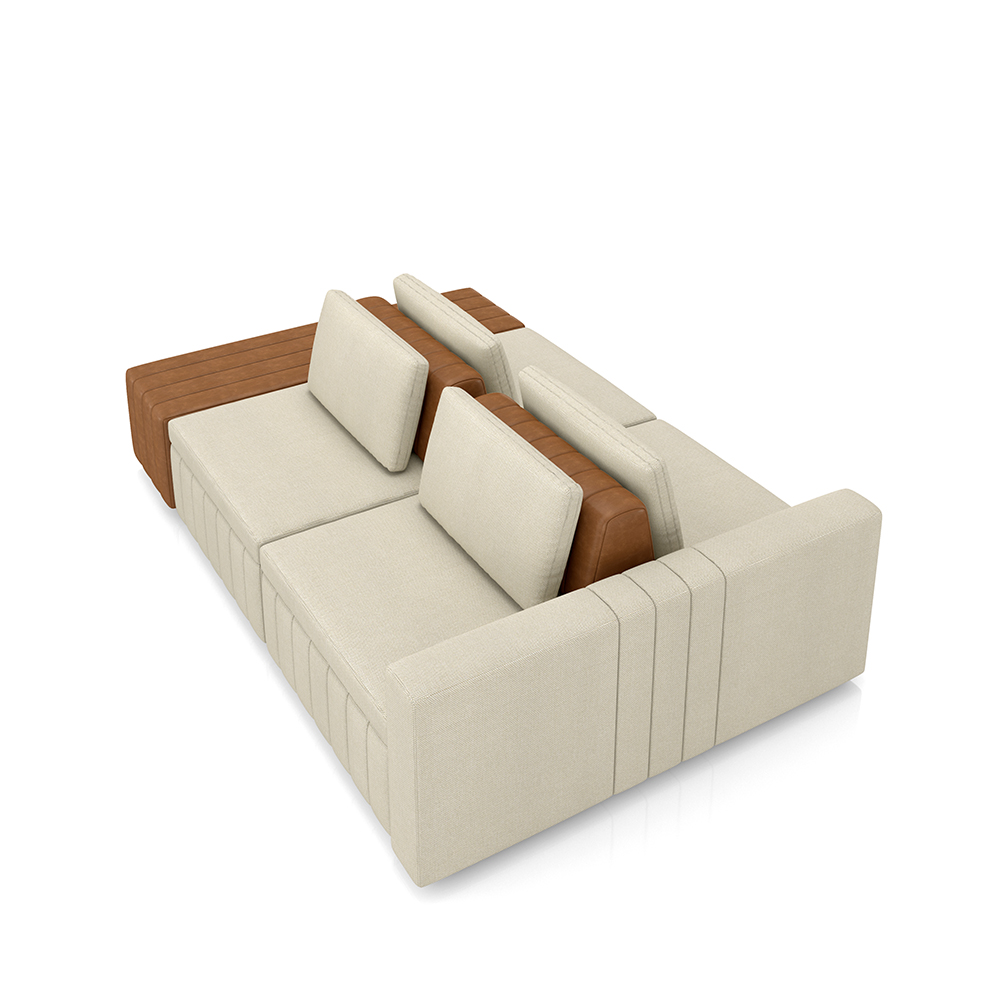 Sofá Ilha com Encosto e Almofadas Móveis Olimpo 285cm Modulado Linho/PU Bege/Caramelo G45 - Gran Belo