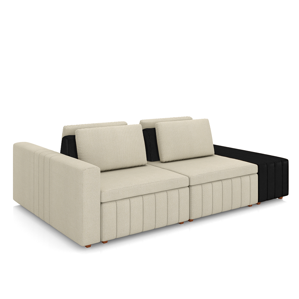 Sofá Ilha com Encosto e Almofadas Móveis Olimpo 285cm Modulado Linho/PU Bege/Preto G45 - Gran Belo