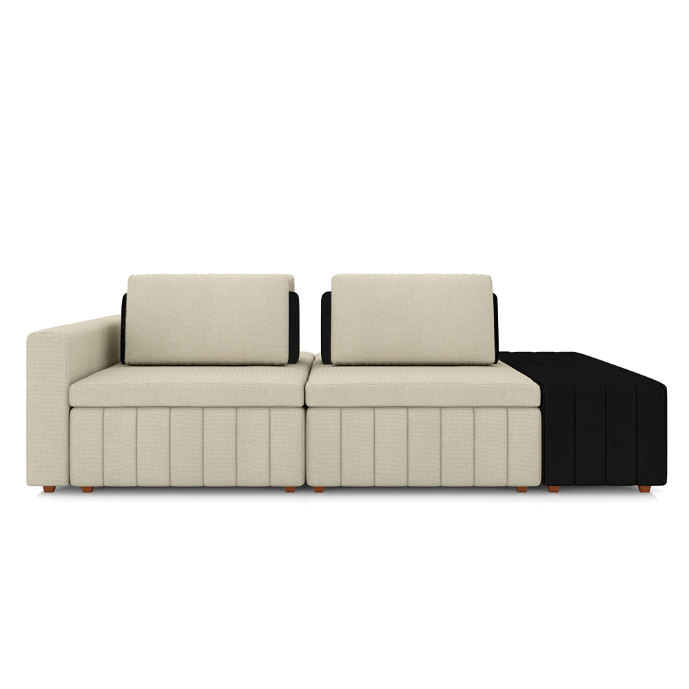 Sofá Ilha com Encosto e Almofadas Móveis Olimpo 285cm Modulado Linho/PU Bege/Preto G45 - Gran Belo