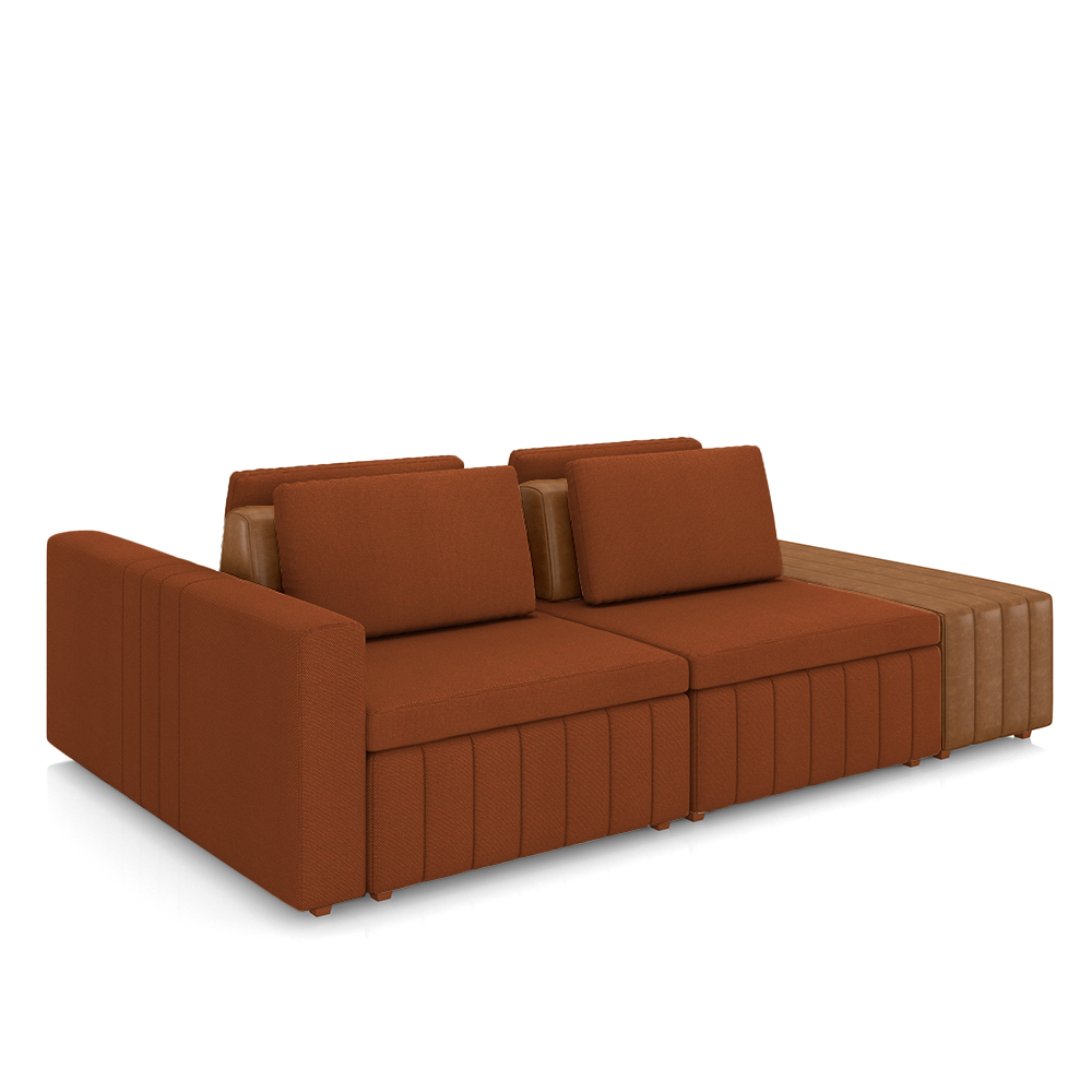Sofá Ilha com Encosto e Almofadas Móveis Olimpo 285cm Modulado Linho/PU Terracota/Caramelo G45 - Gran Belo