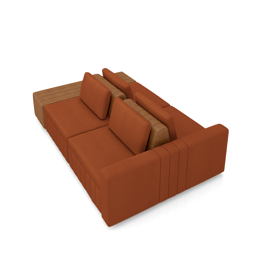 Sofá Ilha com Encosto e Almofadas Móveis Olimpo 285cm Modulado Linho/PU Terracota/Caramelo G45 - Gran Belo