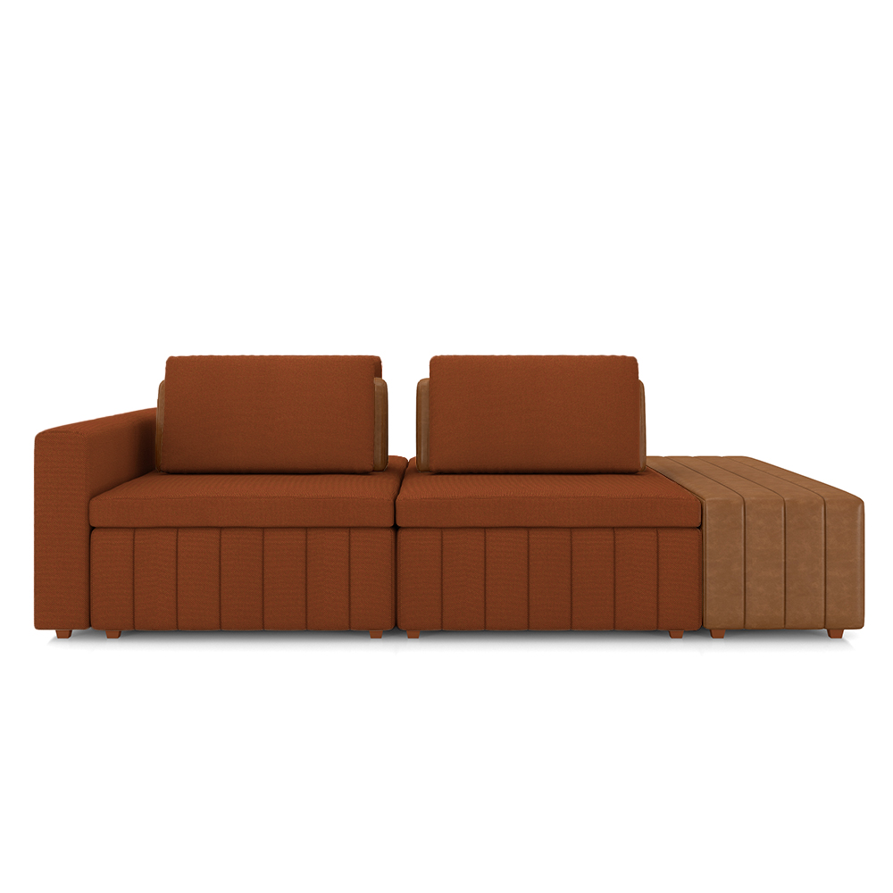 Sofá Ilha com Encosto e Almofadas Móveis Olimpo 285cm Modulado Linho/PU Terracota/Caramelo G45 - Gran Belo