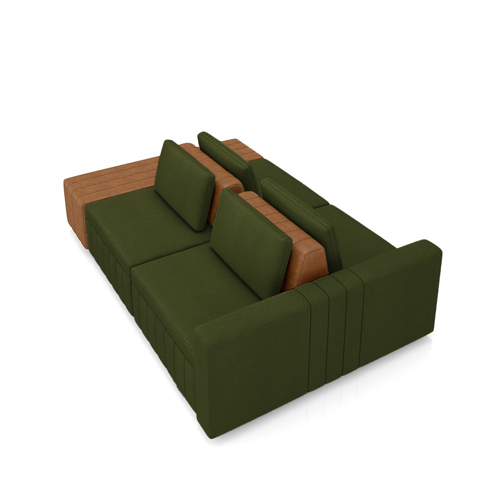 Sofá Ilha com Encosto e Almofadas Móveis Olimpo 285cm Modulado Linho/PU Verde/Caramelo G45 - Gran Belo