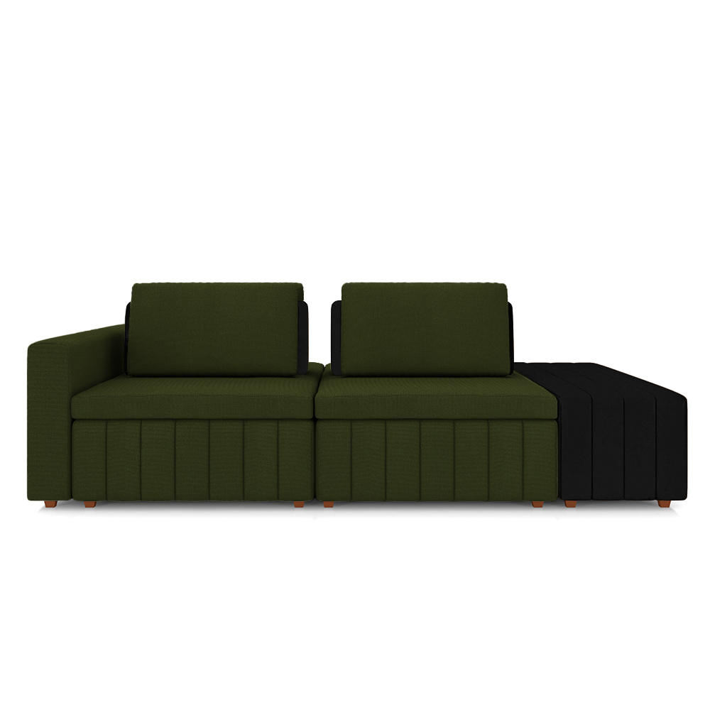 Sofá Ilha com Encosto e Almofadas Móveis Olimpo 285cm Modulado Linho/PU Verde/Preto G45 - Gran Belo