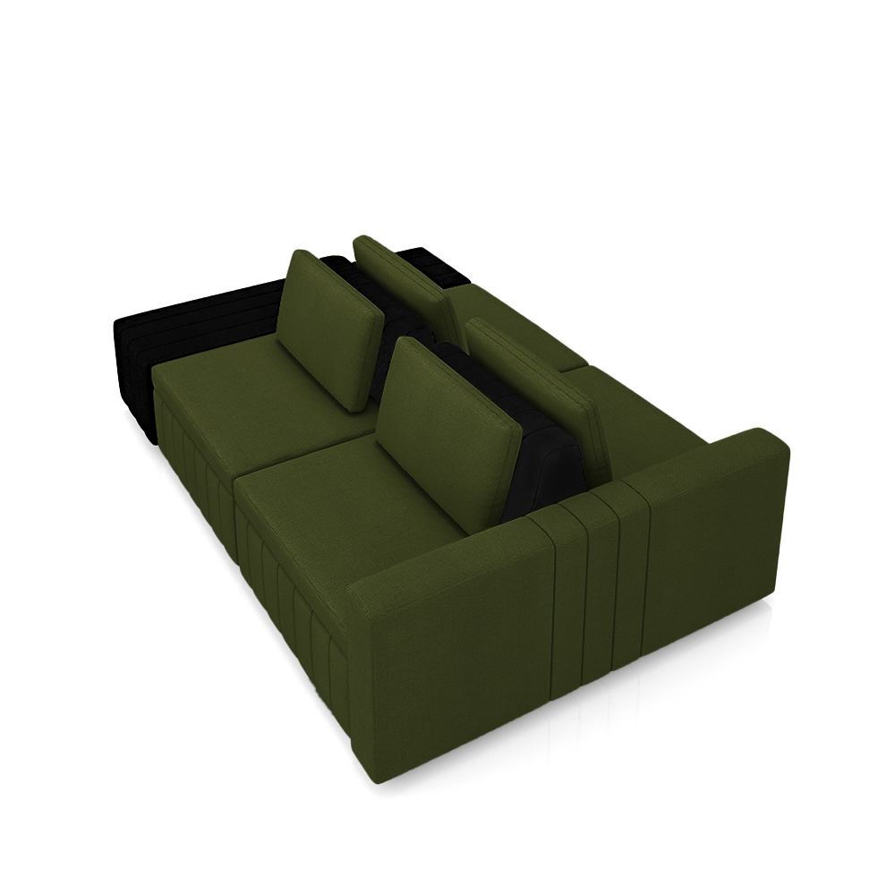 Sofá Ilha com Encosto e Almofadas Móveis Olimpo 285cm Modulado Linho/PU Verde/Preto G45 - Gran Belo
